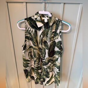 H&M Green Leaf Print Top